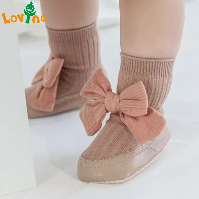 Cute Big Bowknot Baby Girls Toddler Shoes Soft Sole Glue Dot Non-slip Floor Socks Skin-friendly Newborn Baby Socks 6-18 Months