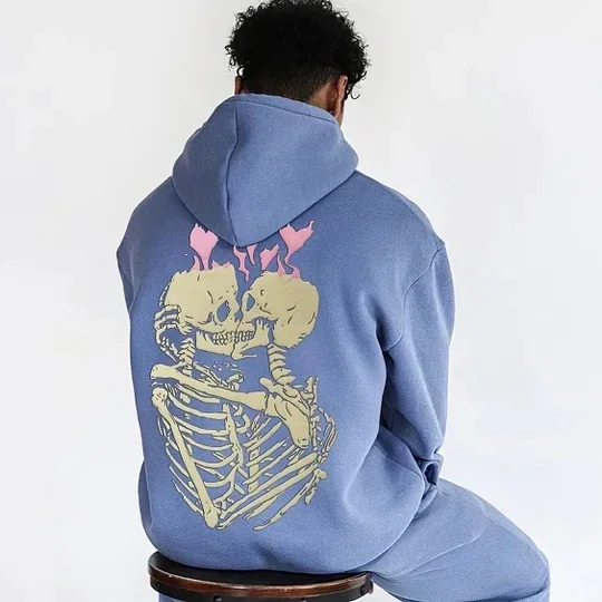Hoodie Y2k Skull Kiss Letter Pattern Print Oversized Hoodie Men and Women Hip Hop New Pullover Harajuku Gothic Hoodie Clothing