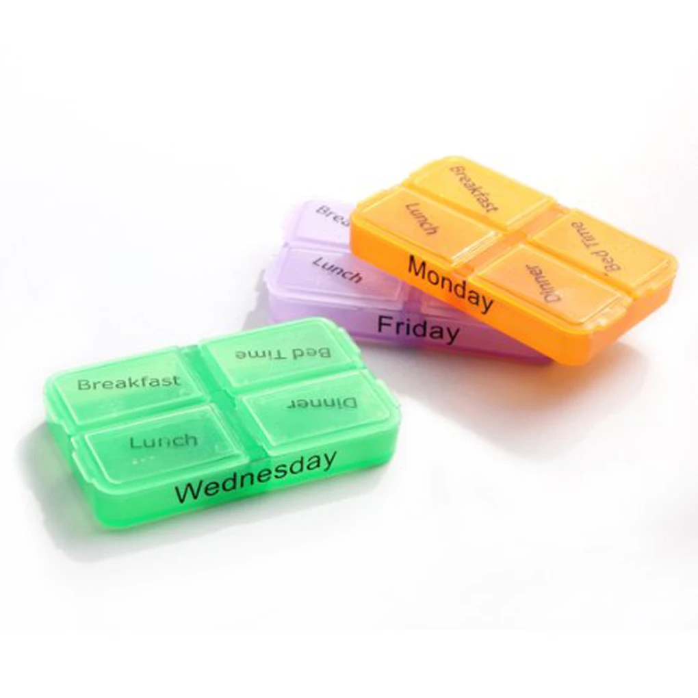 Weekly Pill 2025 Box new Travel Multi-color Tablet Case Medicine Dispenser with 28 Grids Storage Holders Holding Containers