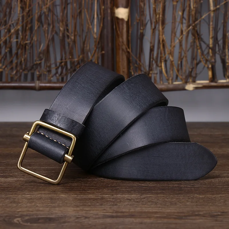 100% Pure Cowhide 3.8 Wide Genuine Leather Belt For Men High Quality Jeans No Drilling Smooth Buckle Belts Cowboy Waistband