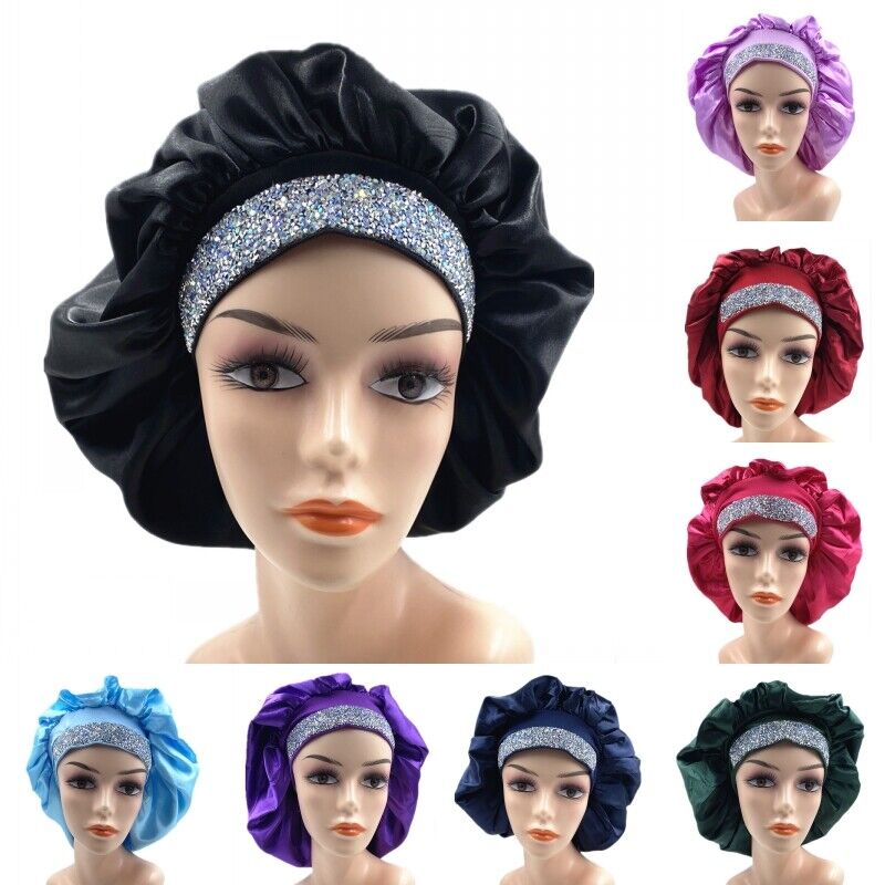 Glitter 2025 Rhinestone Wide Band Turban Women Hair new Cover Satin Night Sleep Cap Bonnet Head Scarf Headwrap African Hat