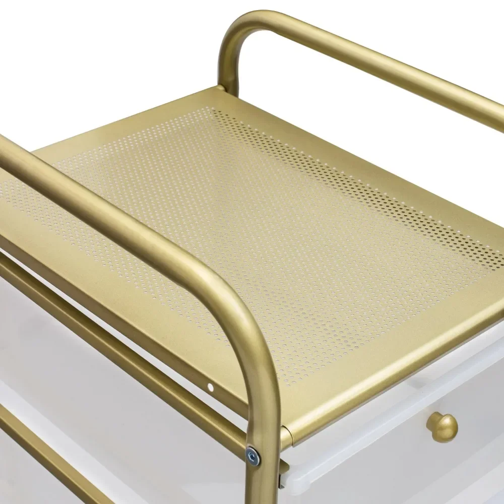 5-Drawer Rolling Storage Cart With Plastic Drawers, Gold
