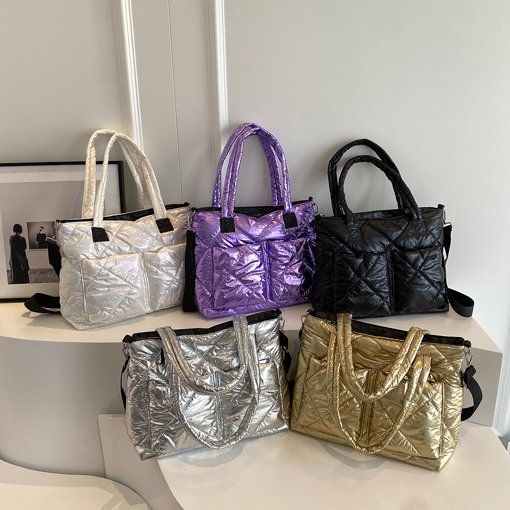 Travel Lightweight Down Padded Shoulder Bags for Women Quilted Puffy Handbag Portable Puffer Tote Bag Zipper Pocket Shopping Bag