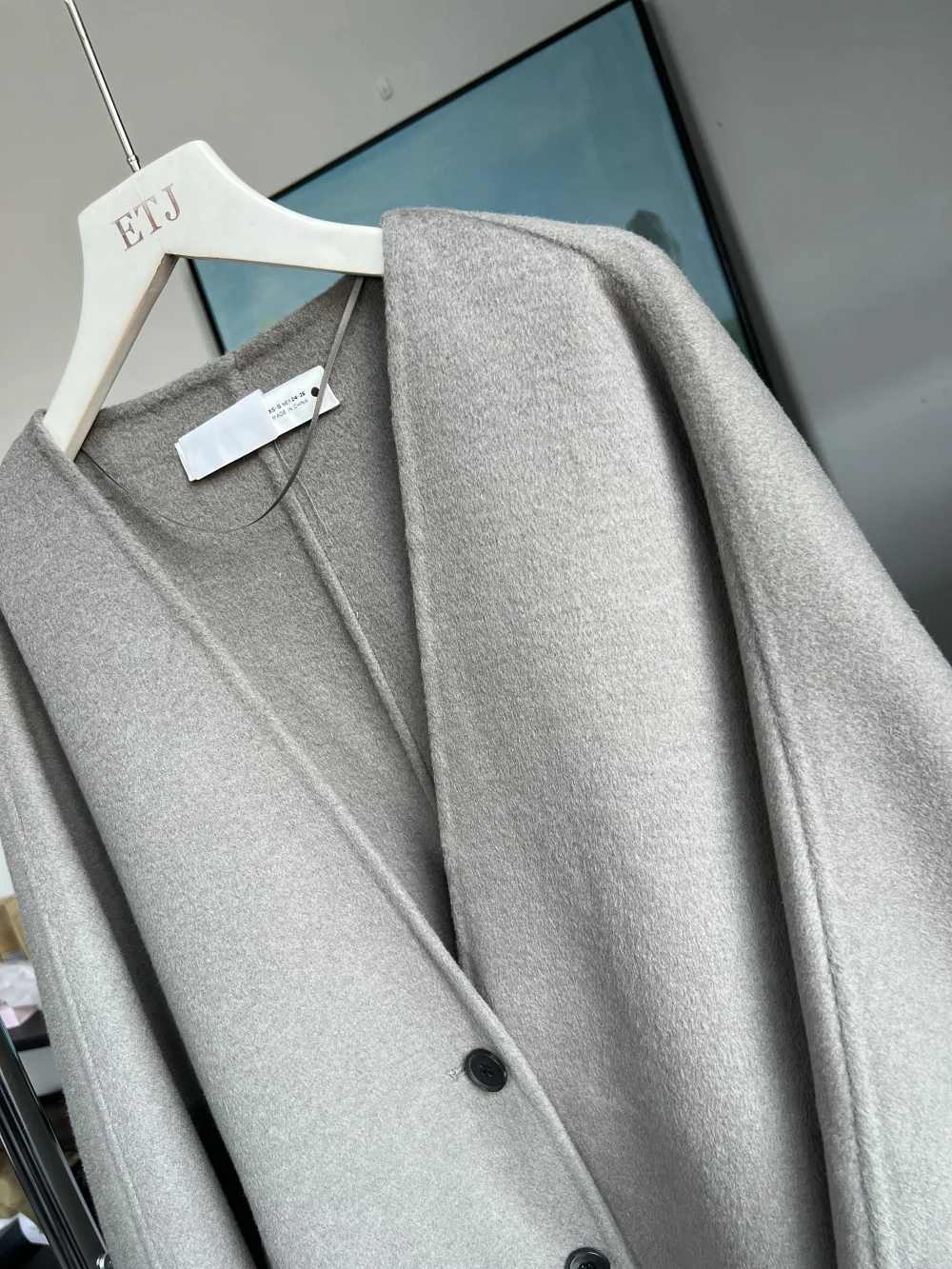 Wool blended double-faced kimono style coat traf new V-neck hand-sewn loose cape style long-sleeved coat 2023 winter7522/260