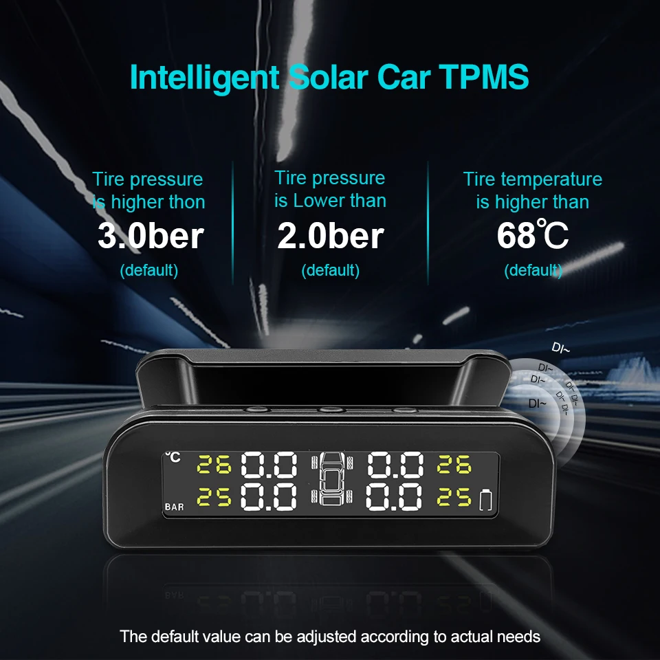 ACCEO Car TPMS new Tyre Pressure Monitoring Solar Power Digital LCD 2025 Display Temperature Warning Auto Security Alarm Systems 4 Sensor