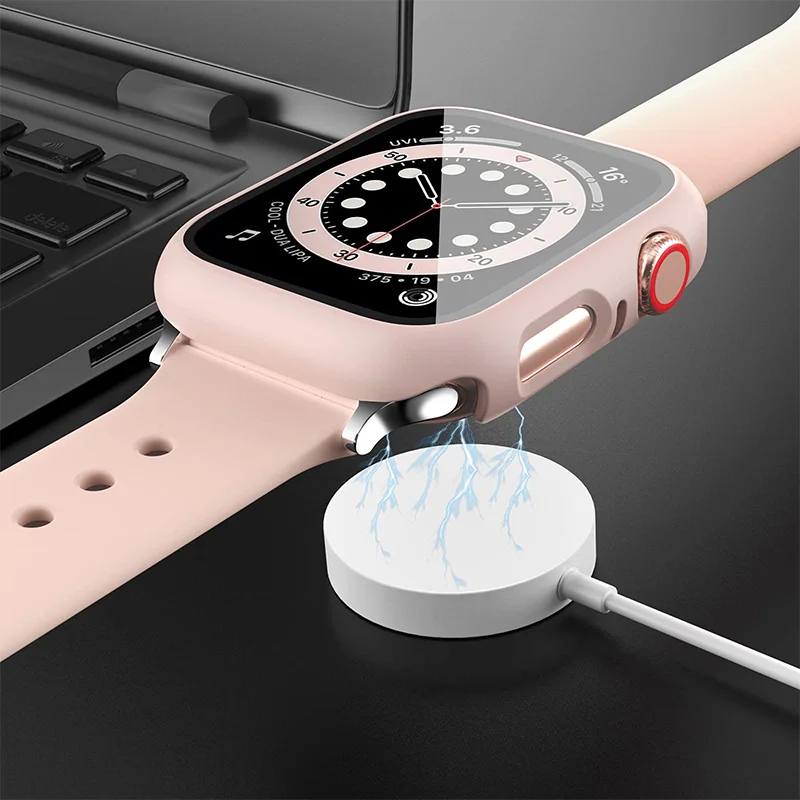 Glass+ Case For Apple Watch series 8 44mm 45mm cover 40mm 42mm 38mm 41mm bumper Screen Protector iwatch 7 6 5 4 3 SE Accessories