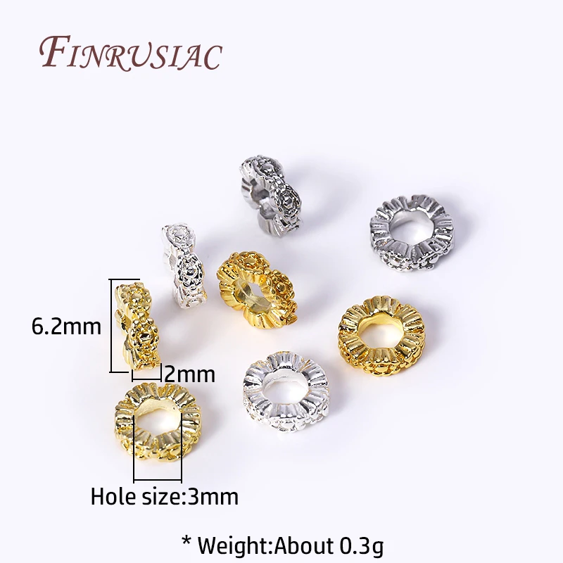 6.2x2mm 18K Gold Plated Brass Spacer Beads, Delicate Lace Pattern Flat Spacer Beads For DIY Bracelet Necklace Making Wholesale