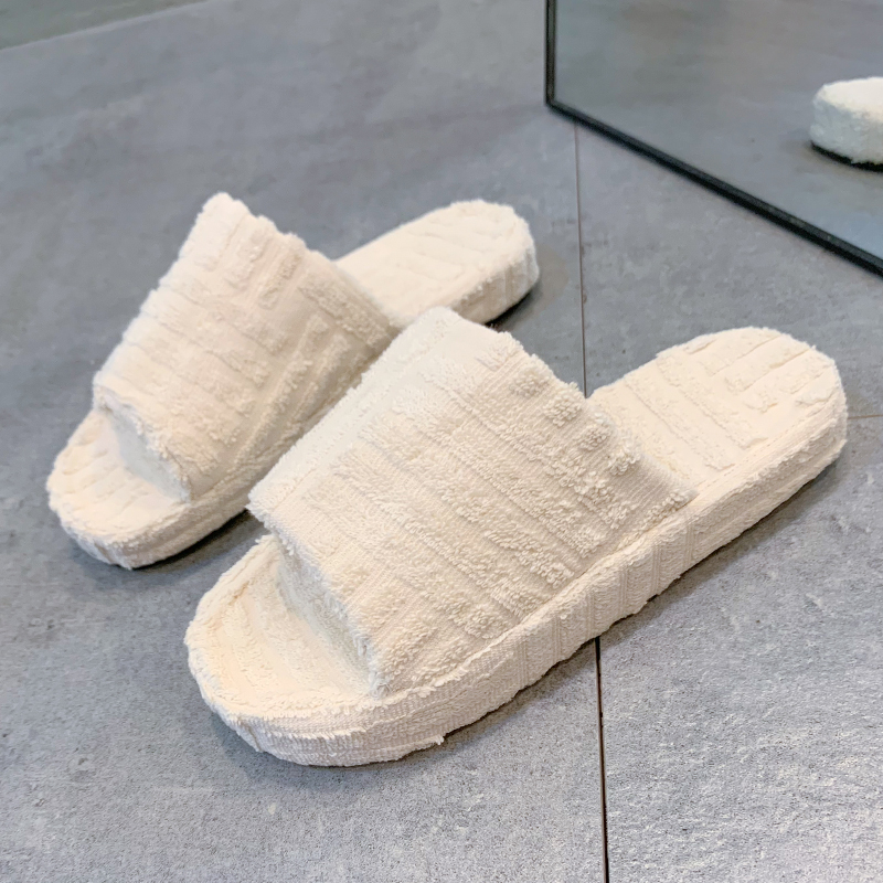 2022 Women New Luxury One-word Thick-soled Warm Furry Women's Shoes Embossed Cotton Drag Outdoor All-match Casual Slippers