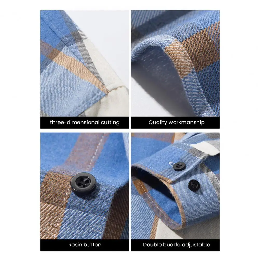 Men Shirt Jacket Autumn Winter Plaid Shirt Coat Turndown Collar Long Sleeve Loose Fit Cozy Fashionable Shirt Streetwear