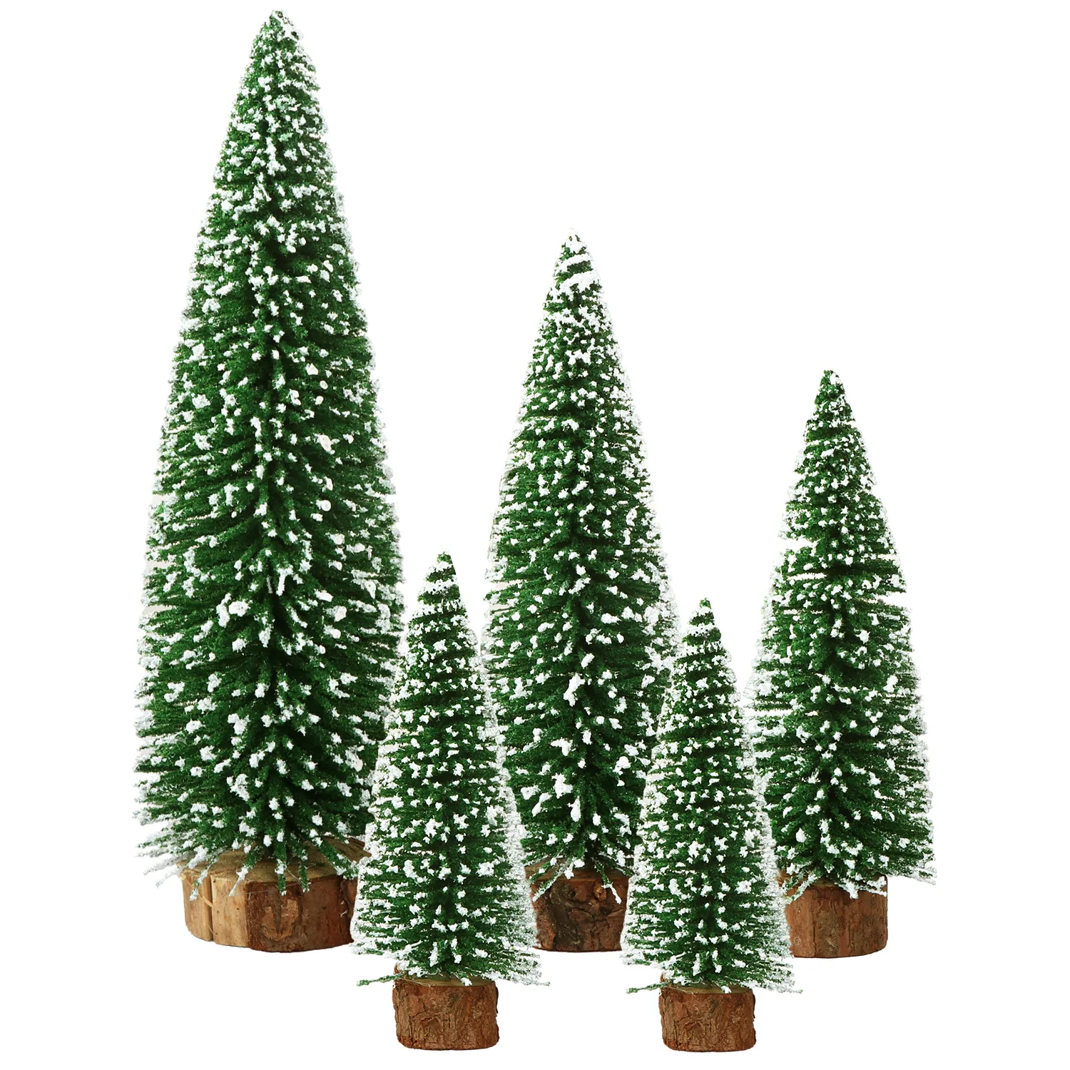 5Pcs Mini Christmas Trees Flocked Bottle Brush Christmas Trees with Wooden Bases Christmas Trees for Tabletop Christmas Decor