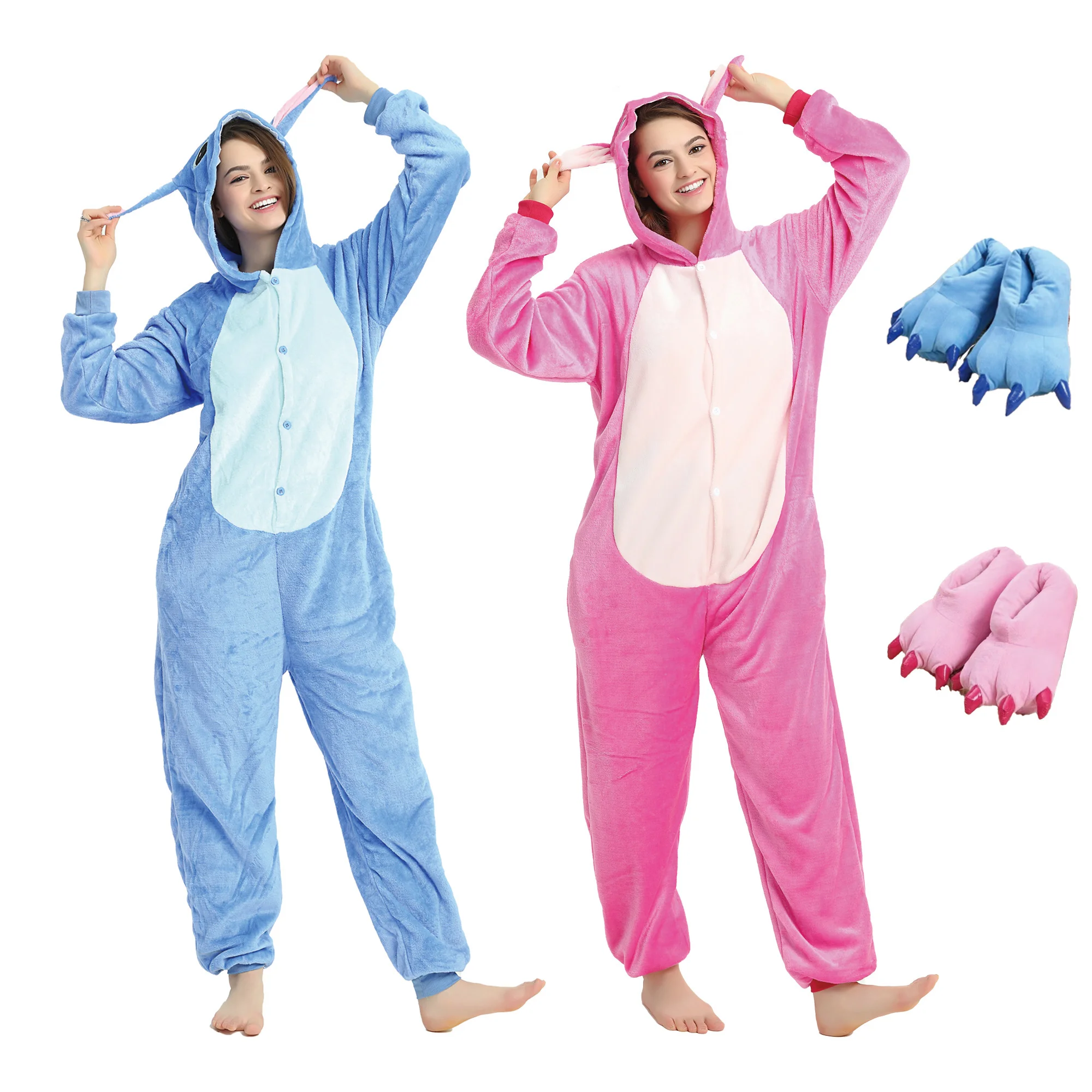 Adults Stitch Cosplay Pajamas Anime Stitch Onesies Costume Jumpsuit Pajamas Hooded Sleepwear Halloween One Piece for Performing
