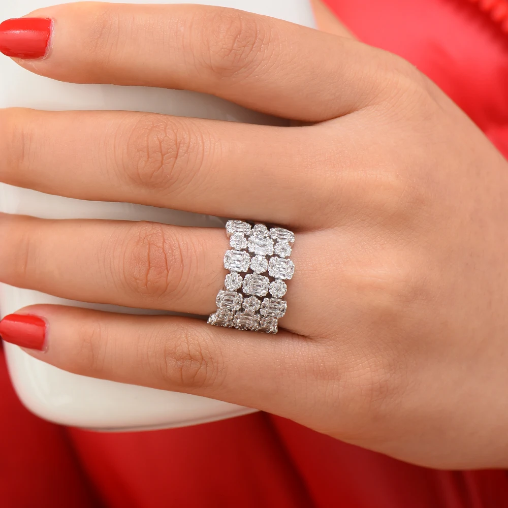 GODKI Luxury 3 Rows In 1 Bold Statement Rings with Baguette Zirconia Stone 2023 Women Engagement Party Jewelry High Quality