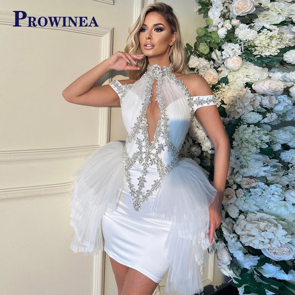 Prowinea Stylish Cut-out Homecoming Dresses High Neck Off-the-shoulder Column 2025 Crystals Mini new Vestidos De Festa Personalised