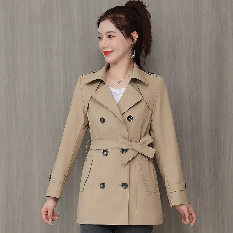 Spring Autumn Trench Coat Women Double Breasted Slim Casual Outwear Female Windbreaker Lining With Belt Long-Sleeved Top Clothes