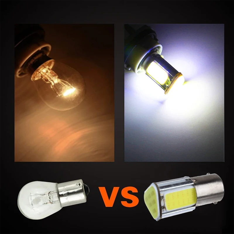 2 PCS Car LED Bulb P21W Ba15s 1156 BAY15D 1157 Turn Signal Light 12V COB 7000K White Auto Tail Reverse Brake Turnk Parking Lamps