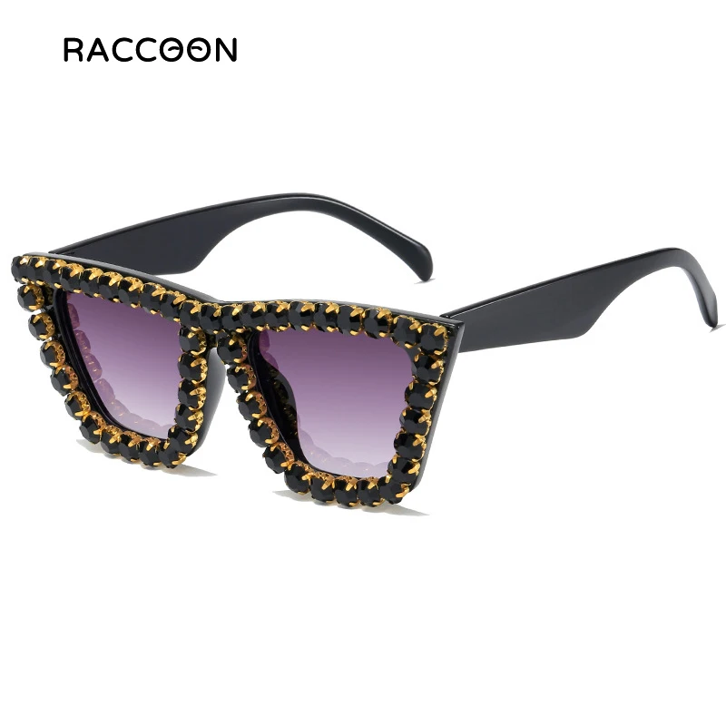 Rhinestones Cat Eye Glitter Sunglasses Women Cateye Vintage Sparkling Crystal Diamond Sun Glasses Model Catwalk Bling Eyewear