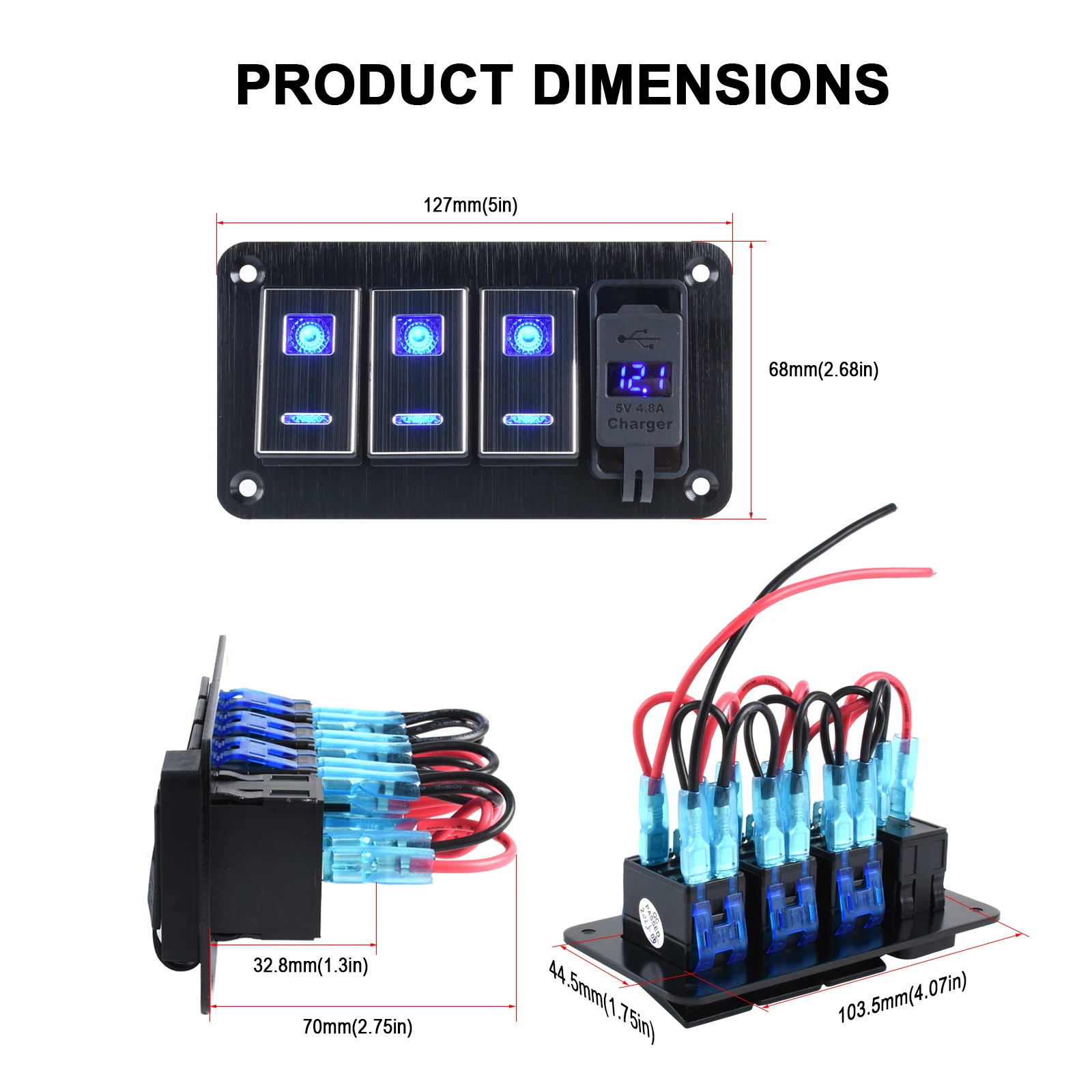 7gang toggle panel Dual USB car marine LED rocker switch 12V24V waterproof digital voltmeter suitable for camper truck RV