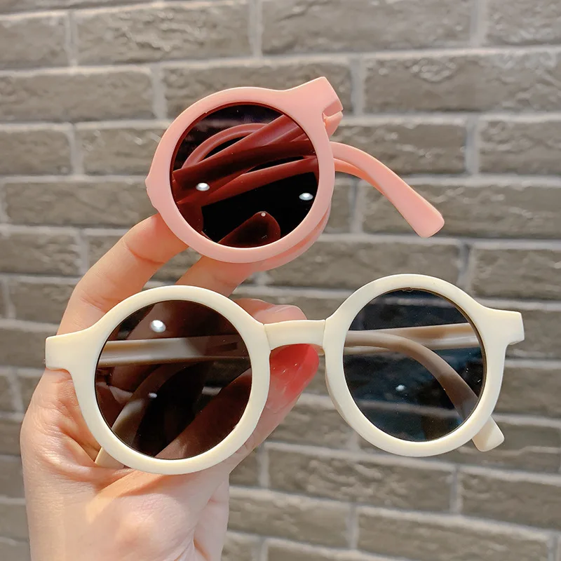 Retro Foldable Round Sunglasses for Kids Boys Girls Vintage Children Sun Folding Glasses Cute Baby Portable Goggles Eyewear