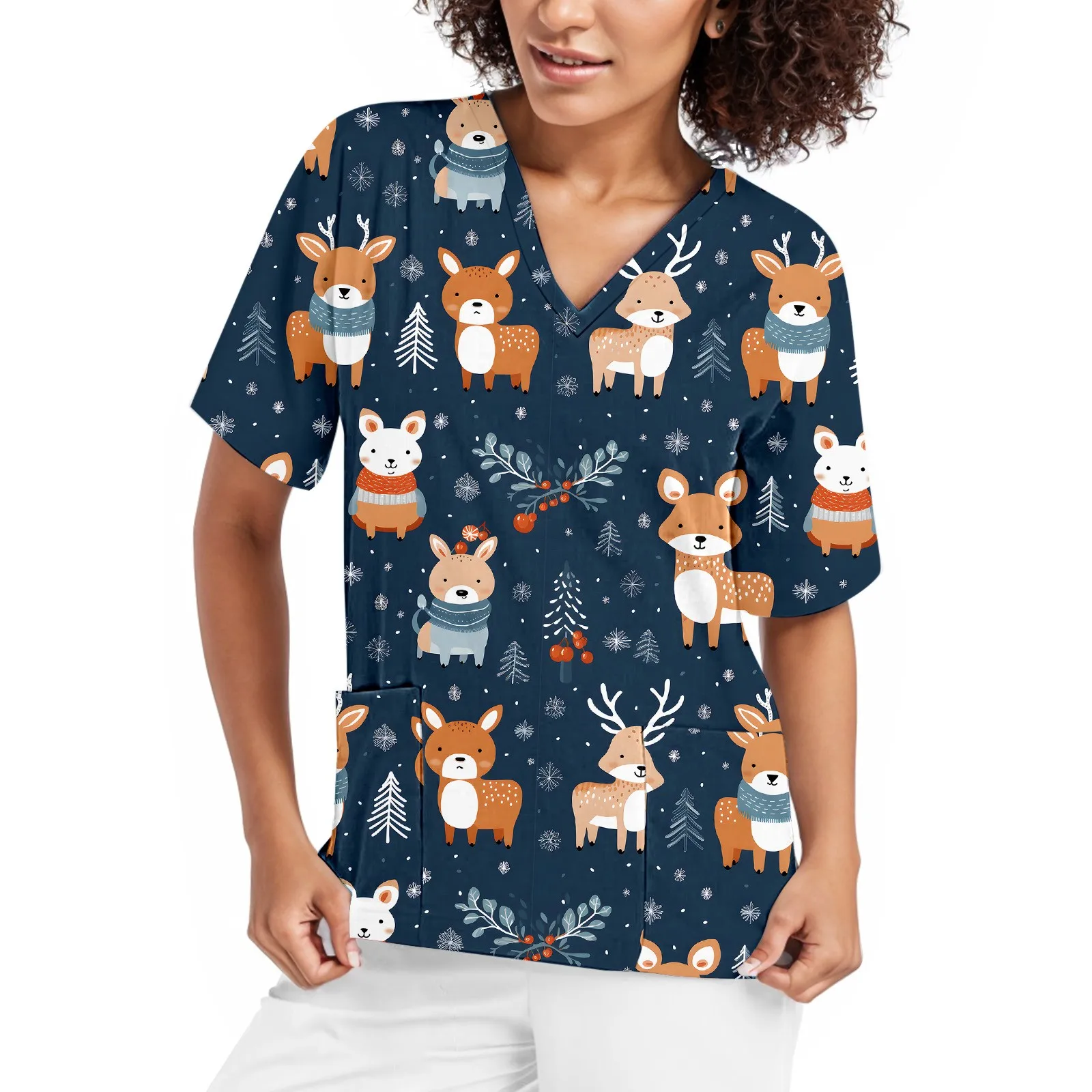 New Cute Scrubs Medical Uniforms Women Men Nurse Accessories Clinical Uniform Dentist Work Blouse Vet Spa Christmas Scrub Tops