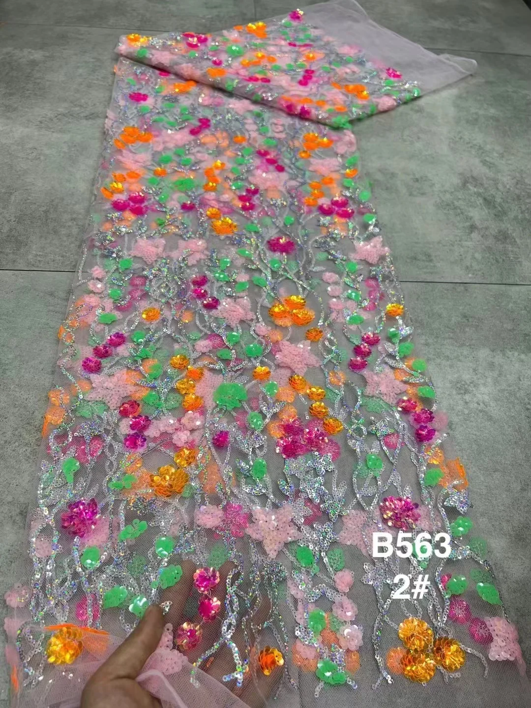 Latest African Lace Fabric High Quality 2023 Multicolor Sequins French 2025 Mesh Lace new Fabric Nigerian Lace Fabrics For Wedding Dress