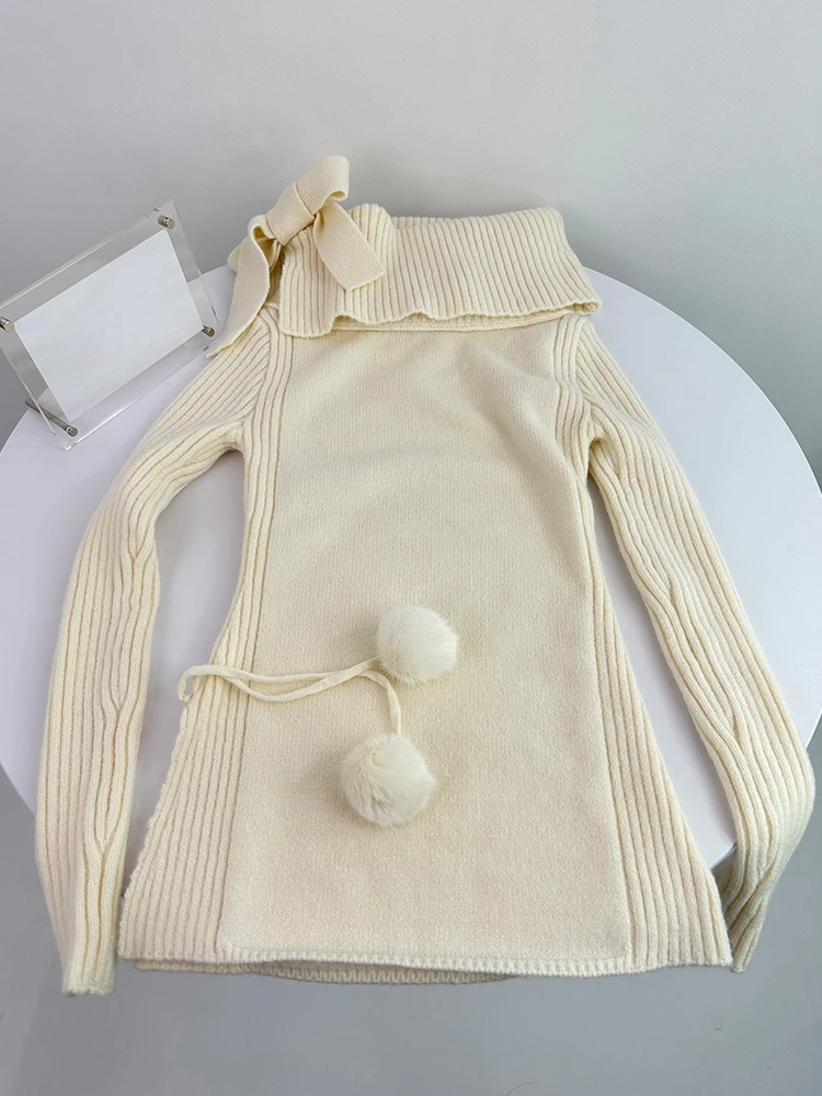 Autumn Winter Woman Vintage French Slah Neck Jumper Mori new Girl Sweater Fairycore Long Sleeve Solid 2025 Color Knitwears Gyaru Designer