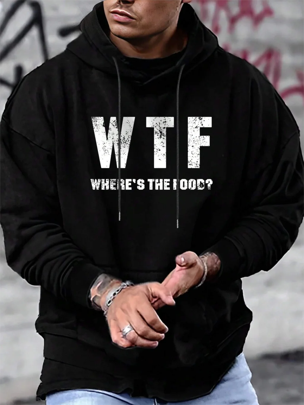 Men Slogan Where's The Food Letter Printing Hoodie Pocket Drawstring Pullovers Thermal Fleece Sweatshirts Autumn Casual Clothes