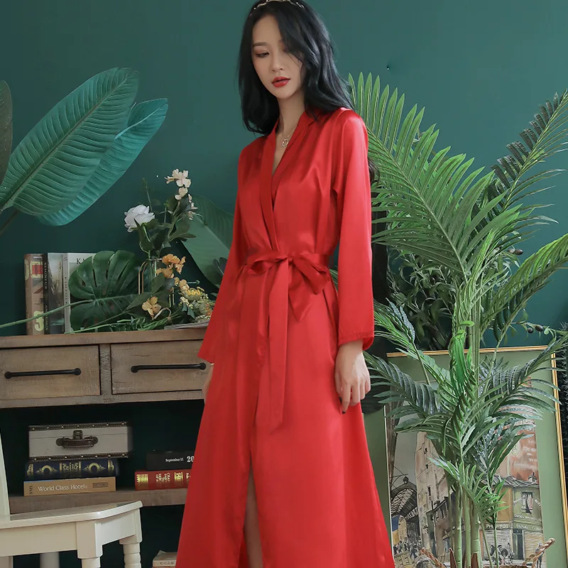 Female Home Dressing Gown Ultra Long Kimono new Bathrobe Gown 2025 Solid Satin Homewear Women Sexy Sleepwear Bath Gown Loungewear