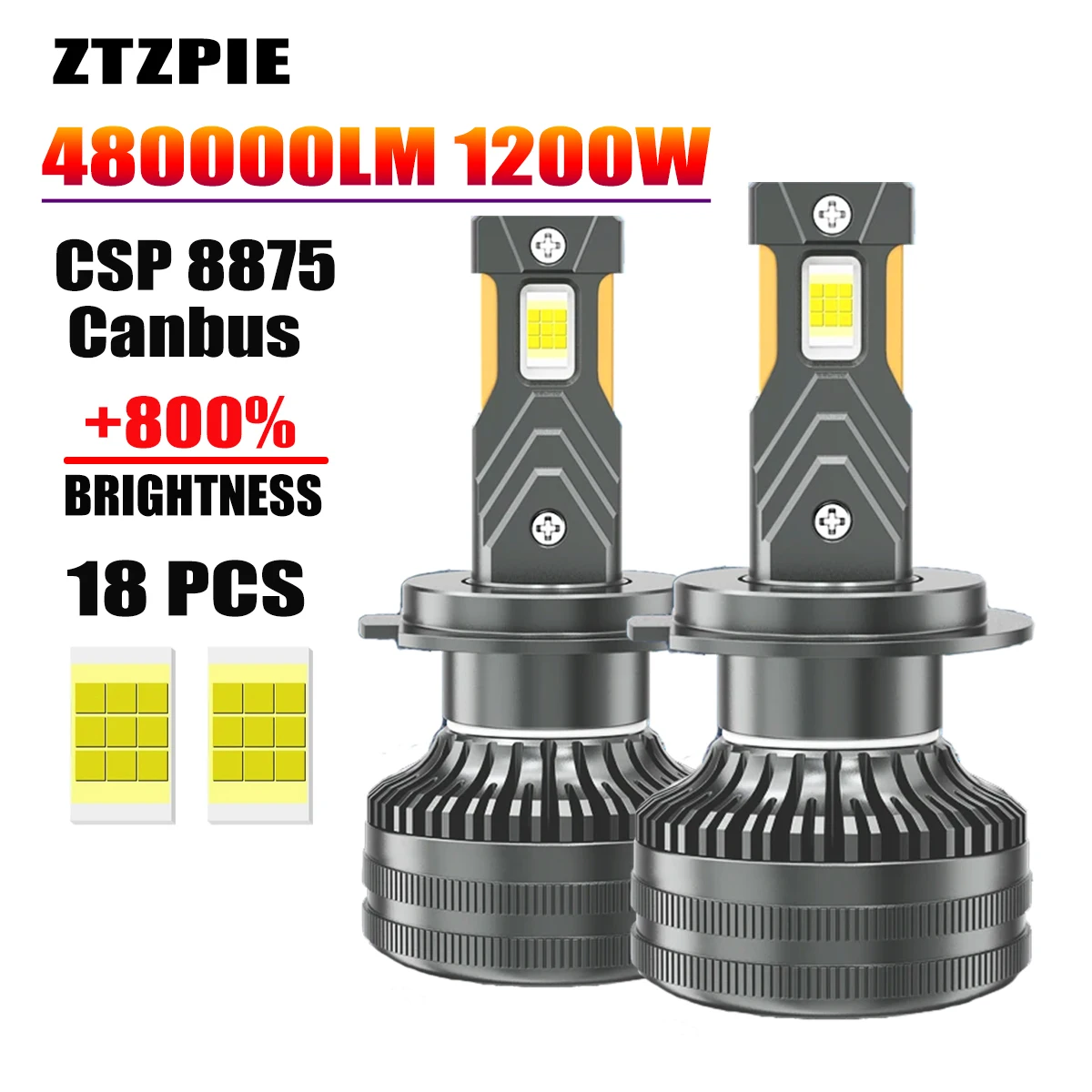 ZTZPIE 6000K HB3 HB4 9005 9006 H1 H7 H4 H11 H8 9012 Bulb Canbus Led Lamp CSP 8775 Power Car Headlight Light 1200W 480000LM
