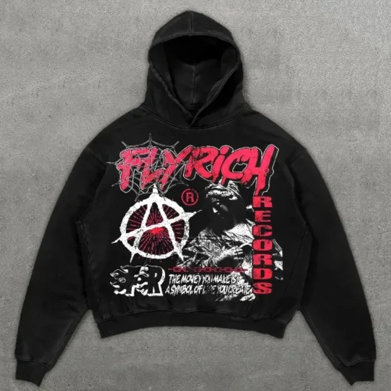 Y2K Hoodie Sweatshirt Mens Hip Hop Mummy Fly Get Rich Vintage Graphic Print Hoodie Sweatshirt Harajuku Gothic Pullover Hoodie