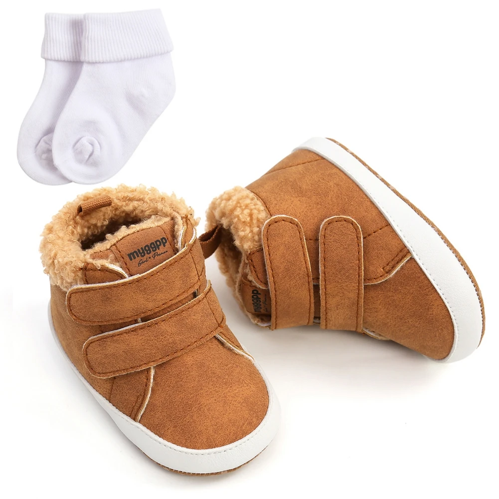 Baywell Baby 2025 new Boys Girls High-Top Sneakers + Socks Toddler Soft Anti-Slip PU Warm Shoes Set Newborn Crib First Walker 0-18 Months