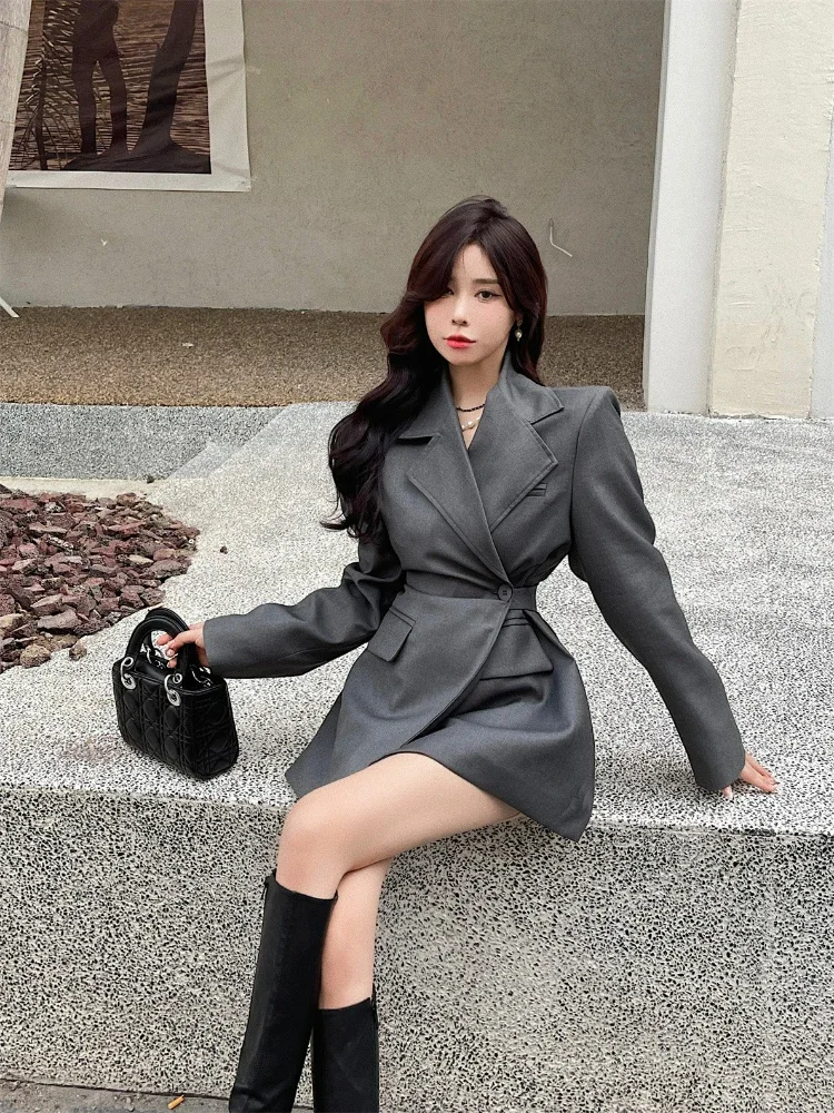UNXX Korea Chic Temperament 2025 Black Blazer Women Autumn 2022 New Loose Single Breasted Irregular new Long Sleeve Suit Jacket Coats