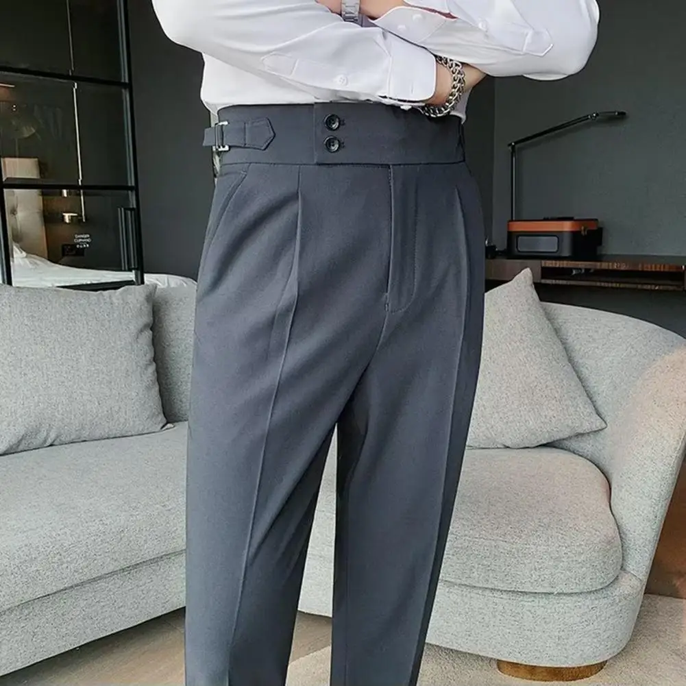 Straight-leg Trousers Men Suit Trousers Classic Men's Office Trousers Slim Fit High Waist Vintage Pockets for Formal Business
