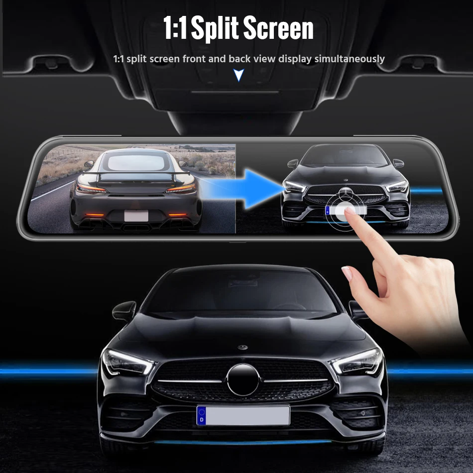 E-ACE 10 Inch Car DVR Mirror Video Recorder 1080P Touch Screen Dashcam For Car AHD Lens Streaming 2025 new Driving Recorder Dash Camera