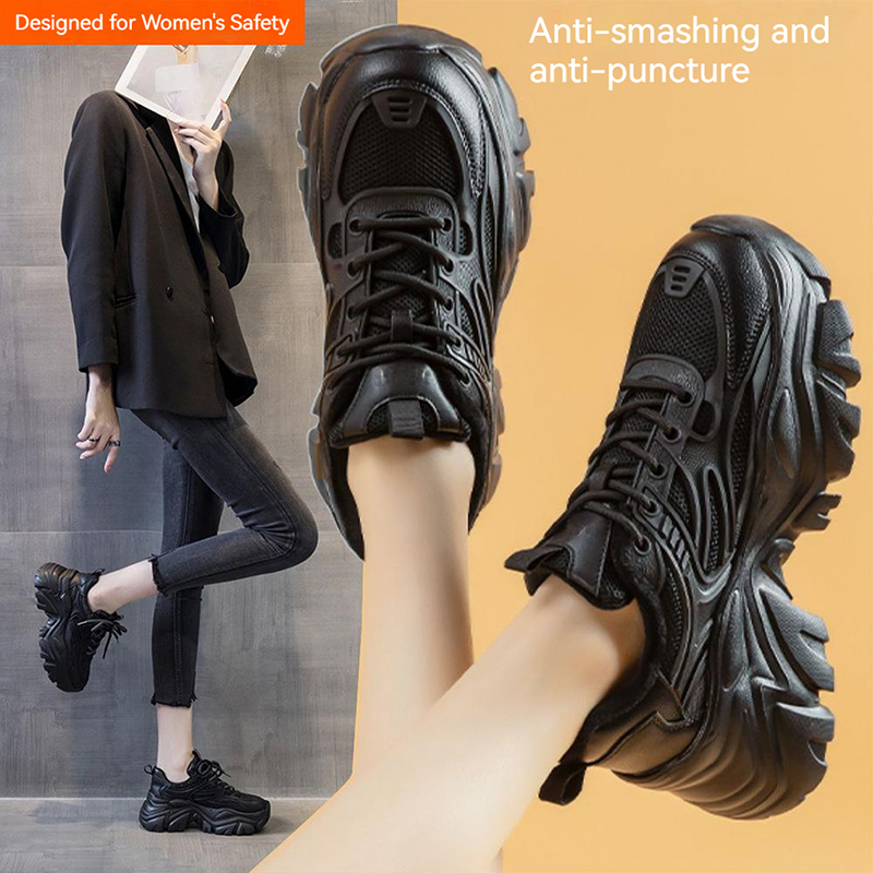 New Womens Safety Shoes Increase 6cm Sneakers Industrial Working Boots Anti-smashing Steel Toe Indestructible Protective Boots