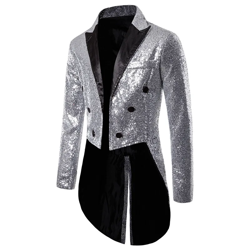 Happyjeffery Long Shiny Tuxedo Suit Blazer Jackets Men Sequins Party Dance new Bling Coats Wedding Mens Gentleman Stage 2025 Suits B08