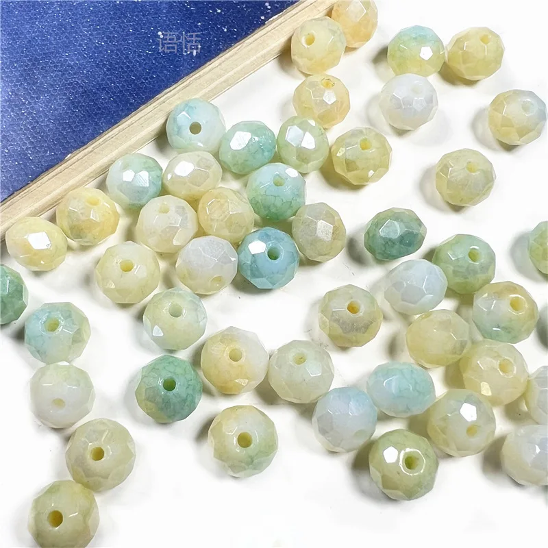 8mm Imitate Natural Stone Fragmented Floral Rondell Faceted Crystal Glass Beads for Jewelry Making DIY Candy Color Bracelet