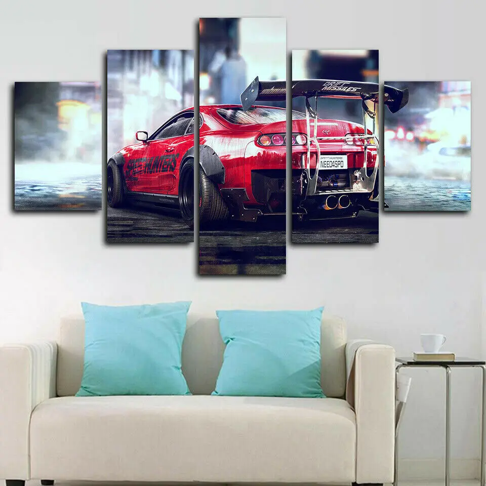 TOYOTA SUPRA 4 Race Sports Car new 5 2025 Panel Canvas Print Wall Art Poster Home Decor Pictures Room Decor Paintings HD Print 5 Pieces