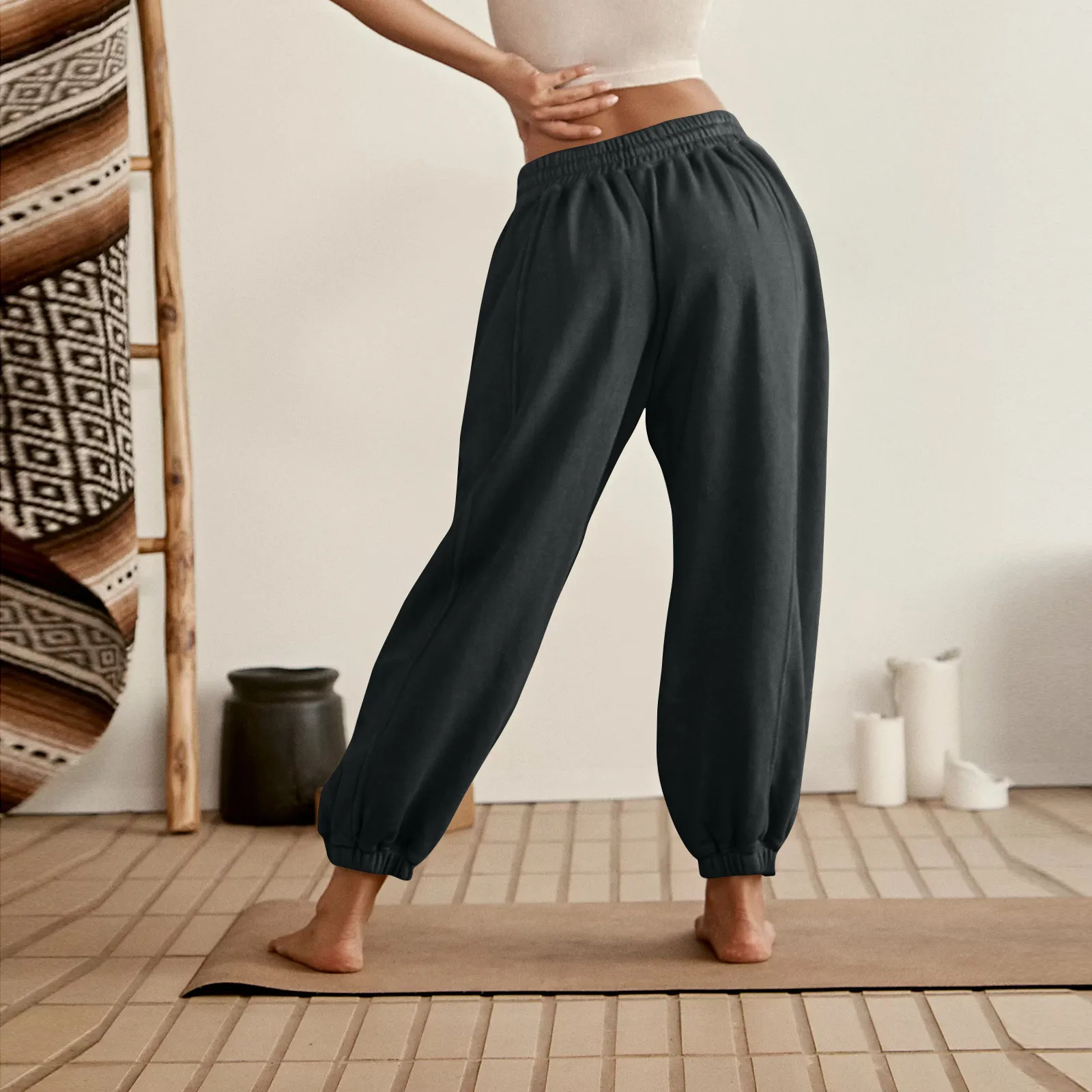 Autumn and Winter Women s High Waist Solid Color Casual Trousers Workout Sports Joggers Pants With Pockets