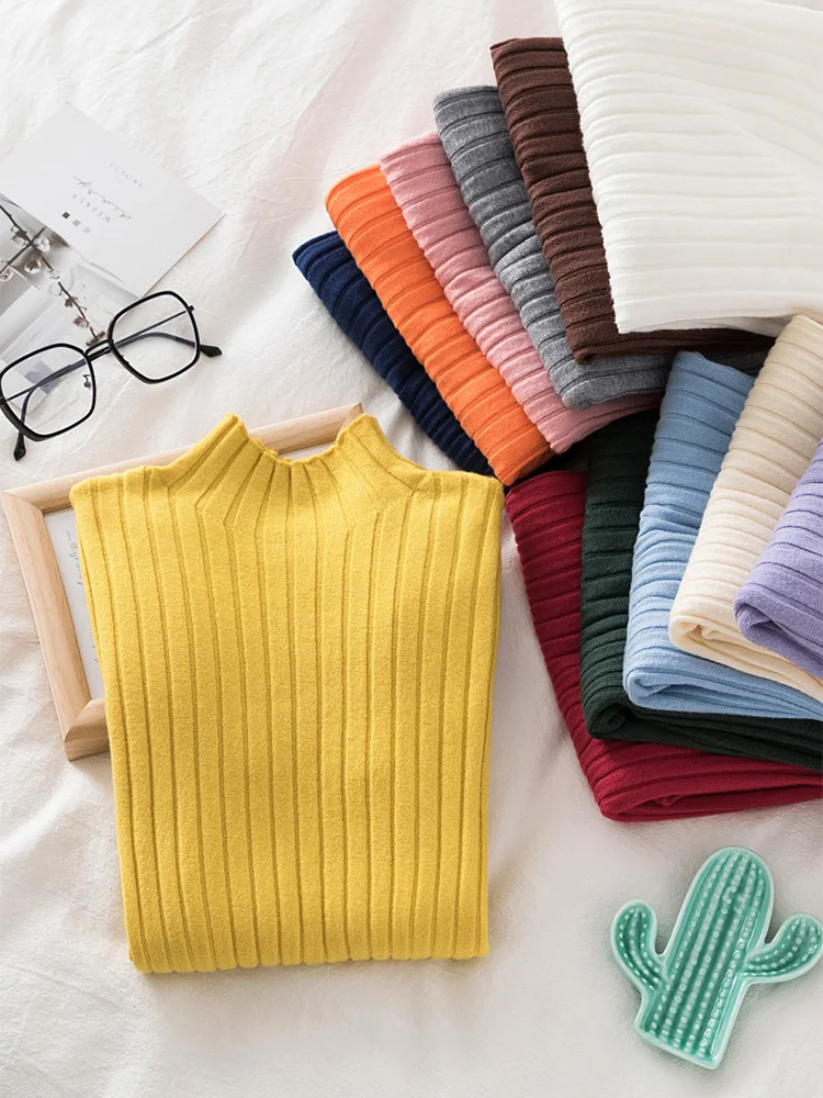 Croysier Pullover Ribbed Knitted Sweater Autumn 2025 Winter Clothes new Women 2023 High Neck Long Sleeve Slim Basic Woman Sweaters Tops