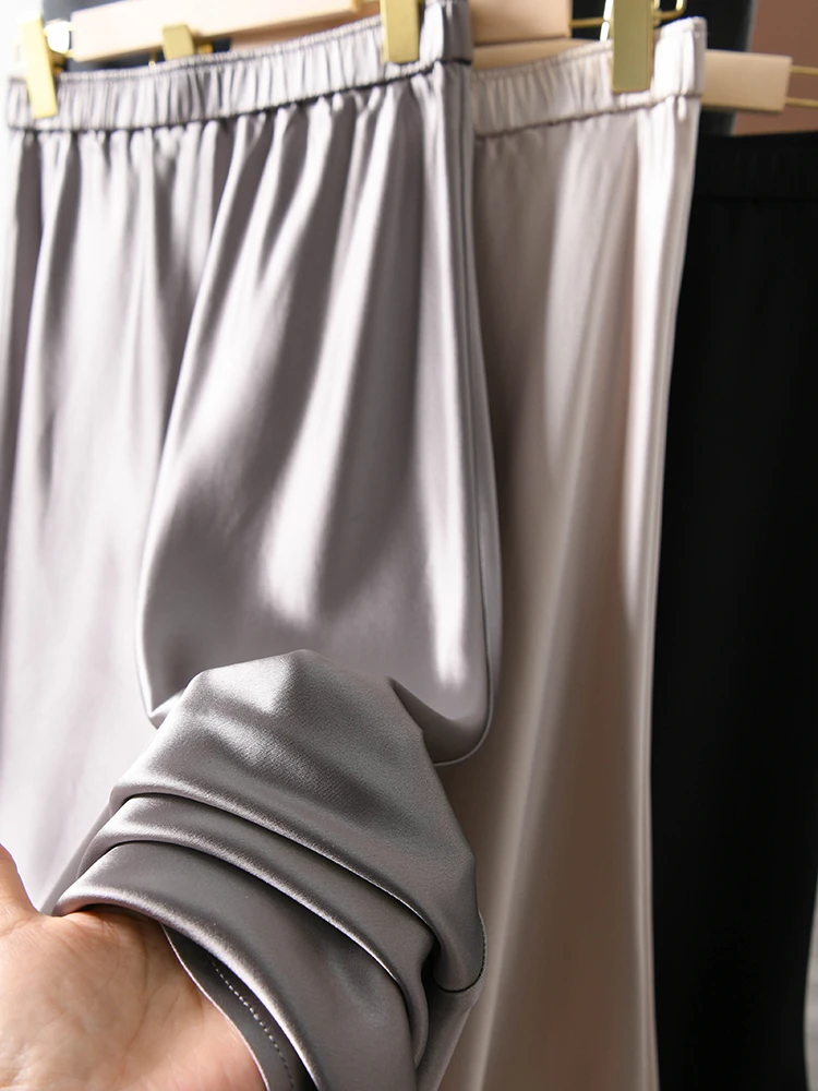 Glossy Acetic Acid Satin Skirt Women's 2023 Spring Autumn New Mid Length Elegant Mature Series Dropped Slim A-line Skirt 6XL smile