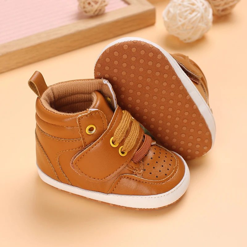 Super Cute Brown Baby Shoes 3 to 18 Month for Toddler Boys and Girls Baby Sneaker Soft PU Leather Baby Casual Shoes