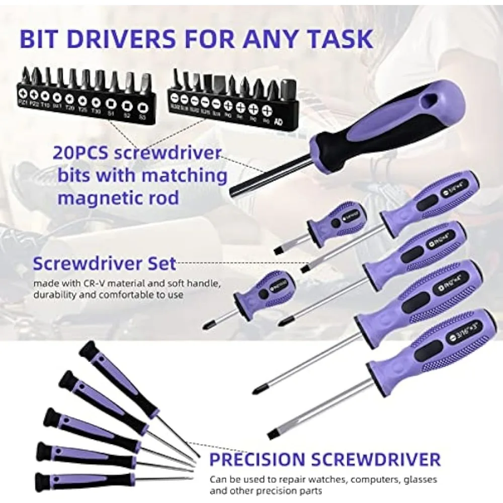 Purple Tool Set ACOSEA Piece Sets for Women Kit with Inch Wide Mouth Open Bag The