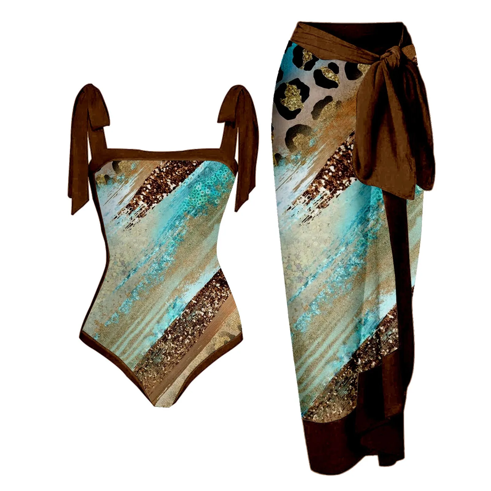 Bowknot One Piece Swimsuit Women Swimwear Skirt Cover Up Brazilian Bikini 2023 New Floral Print Beach Bathing Suit Biquini
