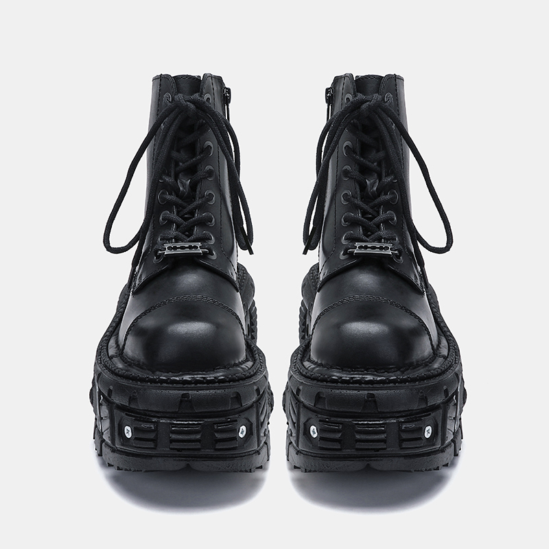 Chunky Platform Punk Style Sneakers Women Casual Metal Decoration Flat Shoes Gothic Dark Thick Bottom Lace Up Tennis Sneakers