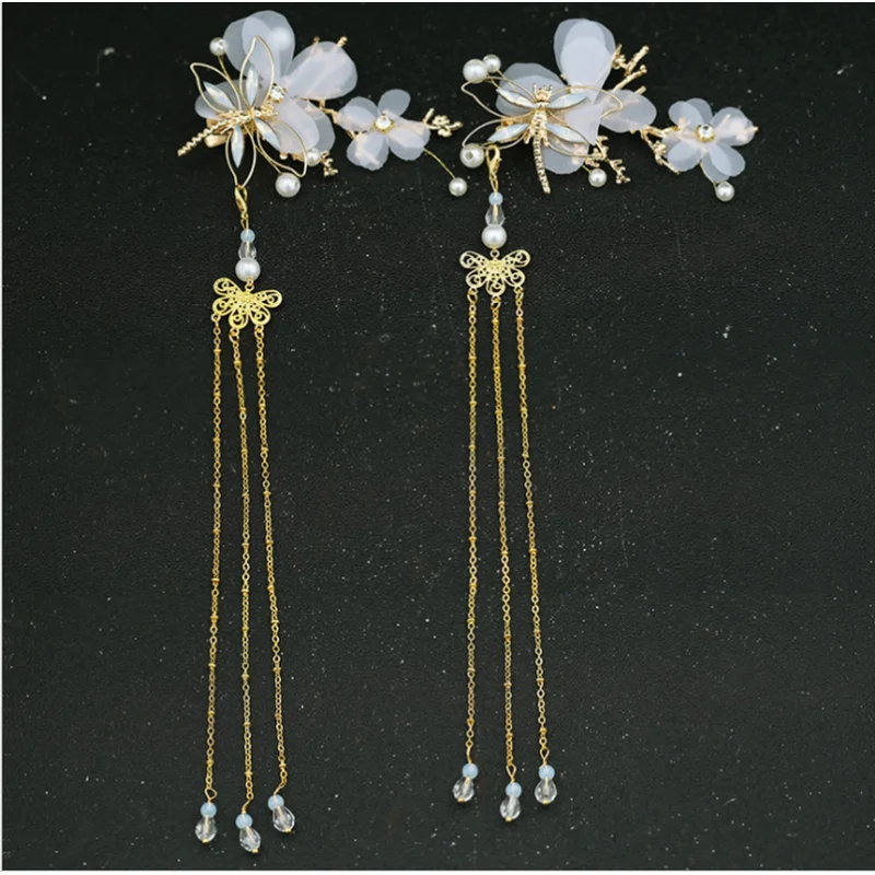 1 Pc Elegant Classical Style Dragonfly Traditional HANFU Chinese Tassel Hairpin Headwear Hair Clips Hair Accessories for Women