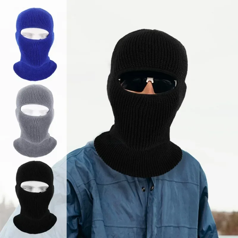Winter Knitted Full Beanies Balaclava Hat Outdoors Men Women Sport Cycling Skiing Cap Black Warm Cold-proof Plush Knitted Masks