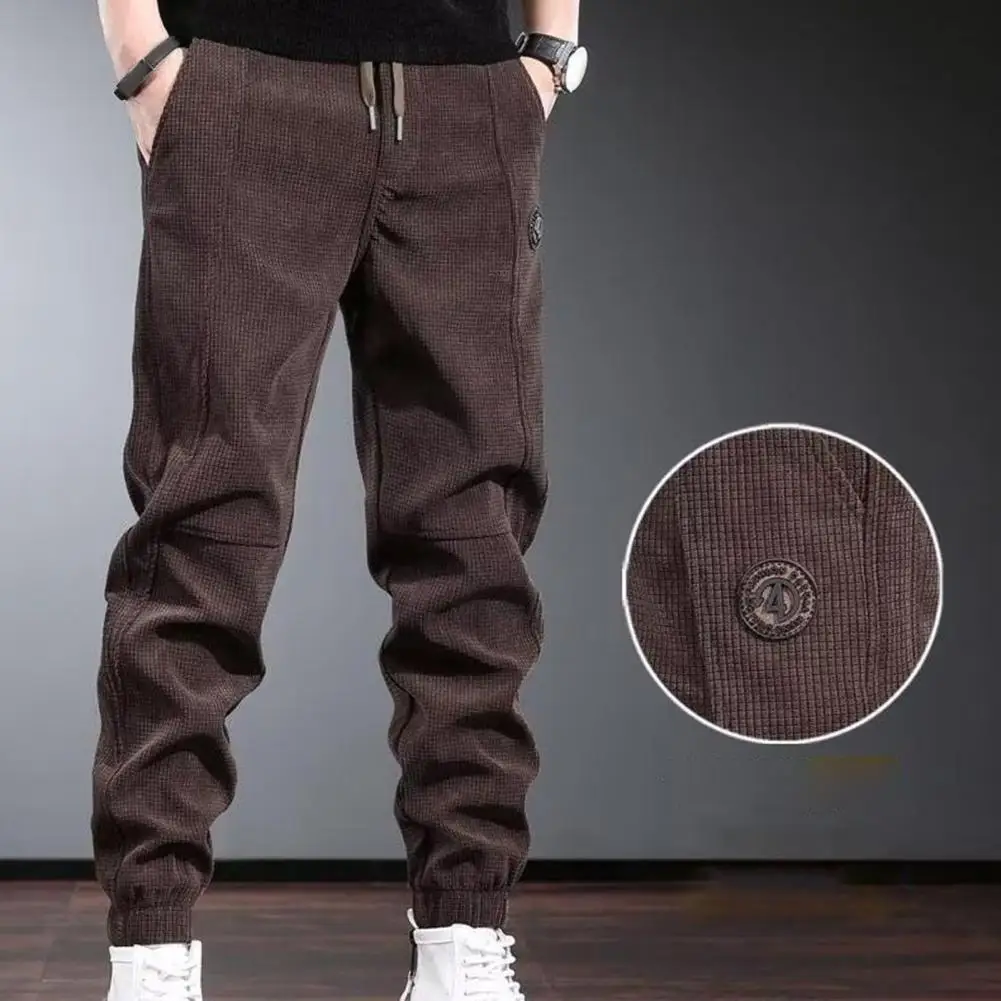 Winter Pants Men Work Wear Baggy Brushed Joggers Streetwear Elastic Waist Male Korean Designer Corduroy Plush Thicken Trousers