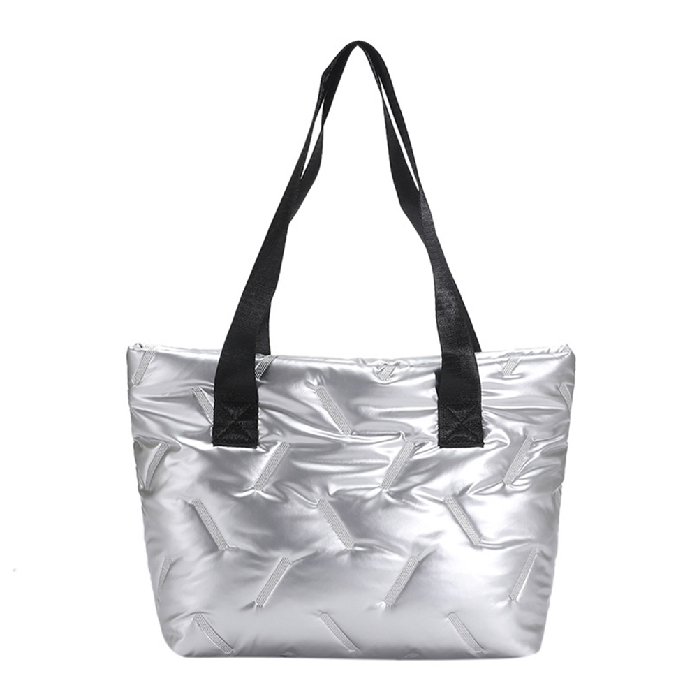 Women Quilted Bag Large Capacity Puffer Casual Bag Solid Color Soft Lightweight Shiny for Female Outdoor Shopping