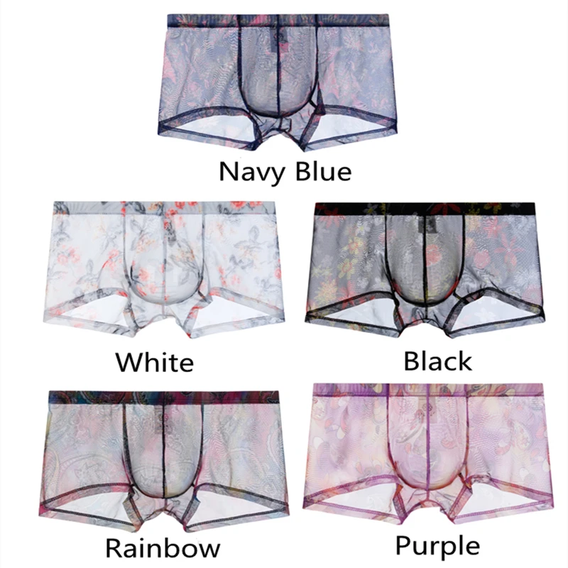 Sexy Boxer Shorts Underpants Men Translucent Boxers Underwear U Pouch Breathable s Panties Low Waist Mesh Hombre Boxershorts 5