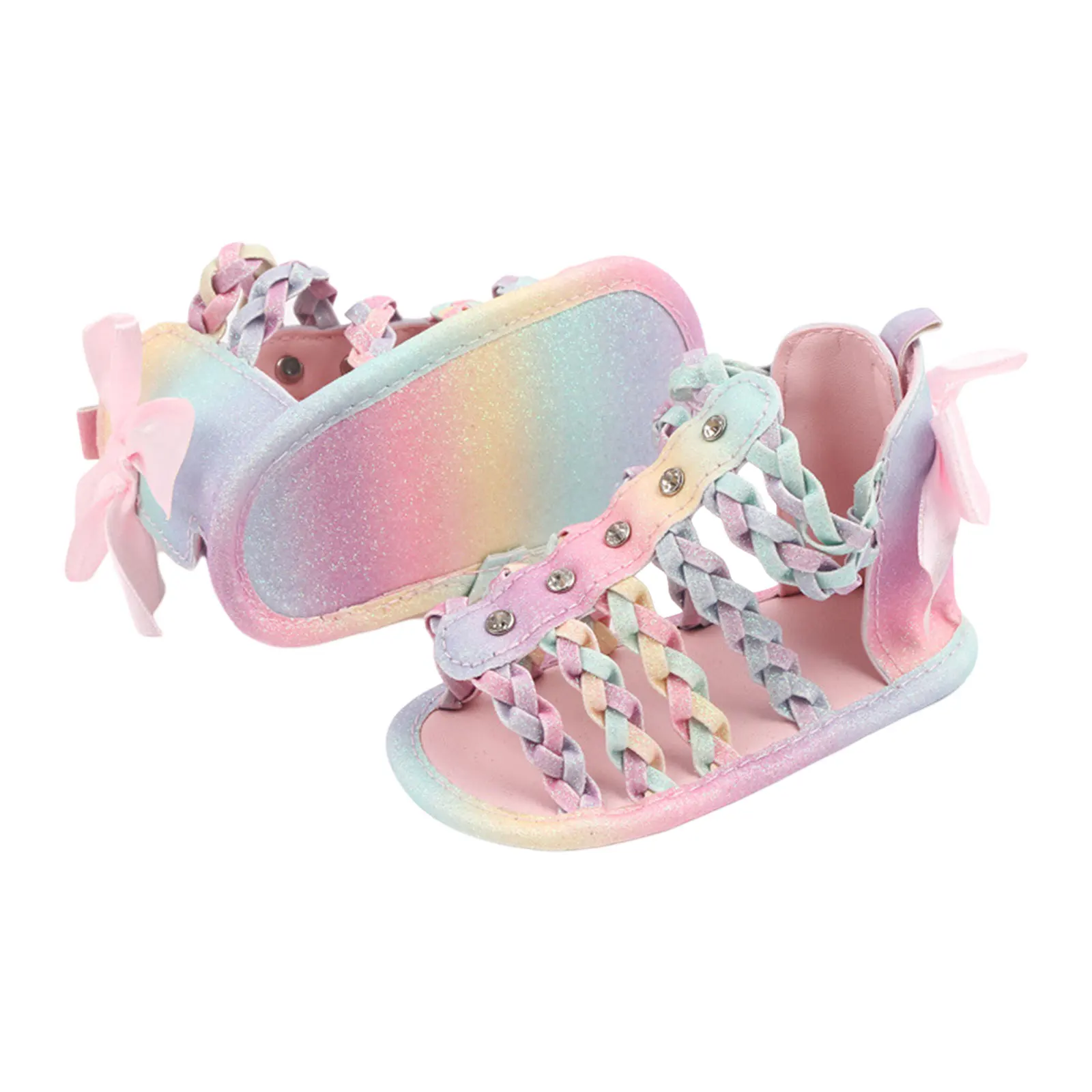 Pudcoco Infant Newborn Baby Girls Summer Sandals, Anti-Slip PU new Leather Hollow Out Flat Shoes with 2025 Back Bow